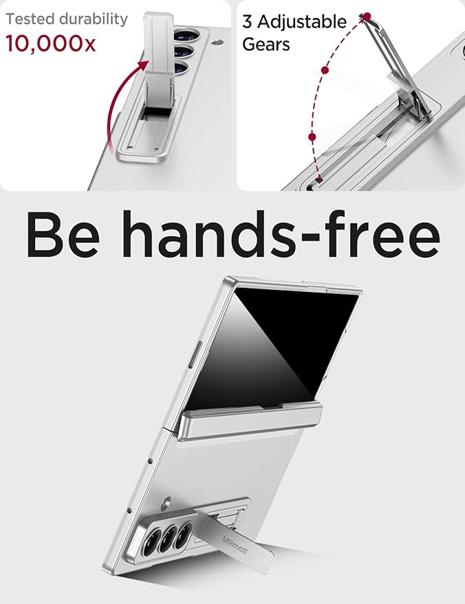 Miimall for Z Fold 7 Case with Privacy Screen Protector, [Military Grade Drop Protection] Built-in Adjustable Kickstand & Magnetic Hinge Protection Shockproof Phone Case for Galaxy Z Fold 7 5G Silver