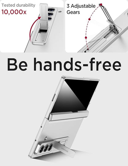Miimall for Z Fold 7 Case with Privacy Screen Protector, [Military Grade Drop Protection] Built-in Adjustable Kickstand & Magnetic Hinge Protection Shockproof Phone Case for Galaxy Z Fold 7 5G Silver