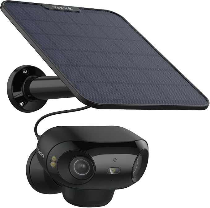 REOLINK Argus 4 Pro Black, 4K Dual-Lens 180° Solar Security Cameras Wireless Outdoor, 8MP ColorX Night Vision for Home Surveillance, 5G/2.4GHz WiFi, AI Detection, No Subscription, Home Hub Compatible