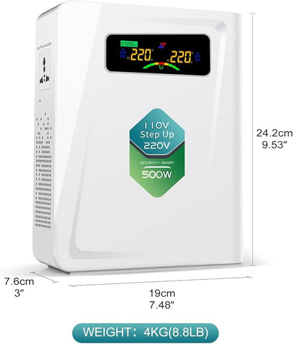 Voltage Converter 110 to 220 Step Up Transformer 500W, No Noise, Ten Protection Functions, CE & CQC Certified ，Using 220V Asia Euro Appliance in US