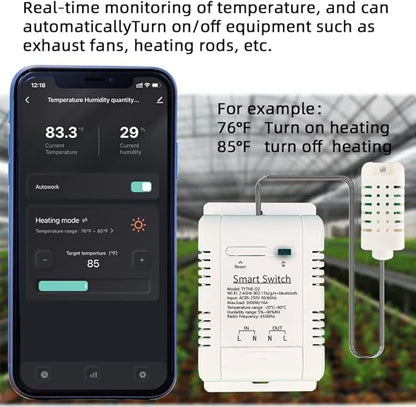 MHCOZY WiFi Wireless Temperature Controller,Include Temperature Probe Sensor ,Tuya app Remote 16A Smart Switch with Energy Consumption Monitoring,Work with Alexa Google (Temperature and Humidity)