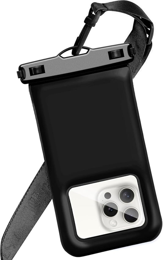 Floatable Waterproof Phone Pouch/Case with Crossbody Lanyard for iPhone 16 Pro Max/15 Pro/14/13/12, IP68 Cellphone Dry Bag Beach Cruise Ship Essentials, 1 Pack-Black-7″