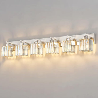 FDPBY Modern Vanity Light 6-Lights Brushed Nickel Vanity Light Crystal Bathroom Wall Light Bathroom Light Fixtures