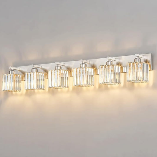 FDPBY Modern Vanity Light 6-Lights Brushed Nickel Vanity Light Crystal Bathroom Wall Light Bathroom Light Fixtures