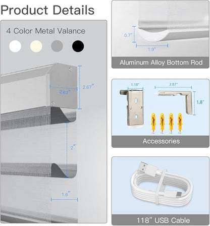 Tokblind Motorized Sheer Shade with Remote Control, Light Filtering Electric Roller Blind Compatible with Alexa via Hub, Rechargeable Smart Window Shade Custom Size (Light Filtering Grey)