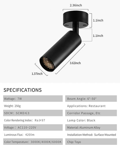 Gpaillumic Led Modern Directional Spotlight, Zoomable Monopoint Ceiling Spot Light for Indoor Cafeteria Foyer Living Room Warm White