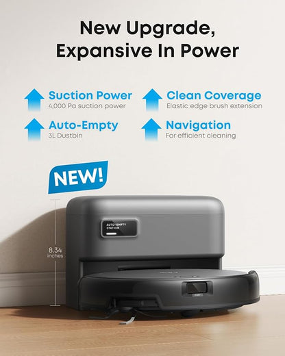 eufy C10 Robot Vacuum Self Emptying, 8 Weeks Hands Free, Advanced Smart Mapping with LiDAR Navigation, 2.85-Inch Slim Design, Powerful Suction, Edge Expansion Brush for Pet Hair, Carpet Detection