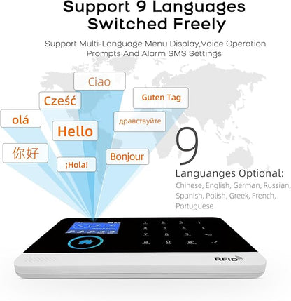 PGST 10 PCS Home Security Systems with LCD Touch Screen,Wireless GSM 4G Burglar Door Open Alarm Systems,120dB Loud Siren,Phone App Control for Villa,Apartment,Home Pets,Kids Safety