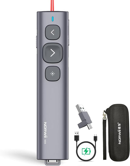 Norwii N95 Presentation Clicker with USB-A&C Receiver, PowerPoint Clicker for Presentation Remote, Rechargeable Wireless Presenter Pointer, Slide Advancer for PC/Laptop/e-Book(Red, USB-AC)
