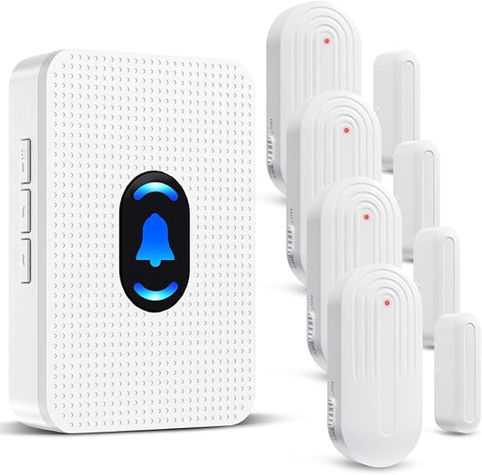 Daytech Wireless Door Chime System - 800ft Long Range, 20 Melodies, 5 Adjustable Volume, 4 Sensors + 1 Receiver for Business, Home, Office & Store