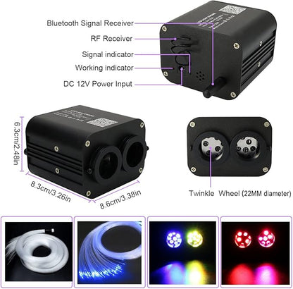 AZIMOM Dual Color 20W Fiber Optic Light Source RGBW Light Box Engine Diver Bluetooth/RF Remote Control Music Sensor Mode for Car/Home Star Ceiling Effect Decoration