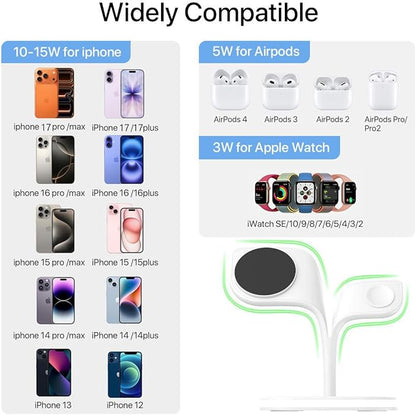 EXW for Magsafe Charger Stand,Charging Station for Multiple Devices,Wireless Charger for iPhone 17 Air 16 15 14 13 12 Series,Apple Watch Series 1-10/Ultra,AirPods Pro with LED and Adapter (White)