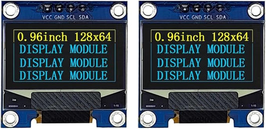 Haldzemo 0.96" OLED Display Module I2C IIC Serial 128X64 SSD1306 LCD Screen VCC GND SCL SDA (2 Pack, Yellow Blue)