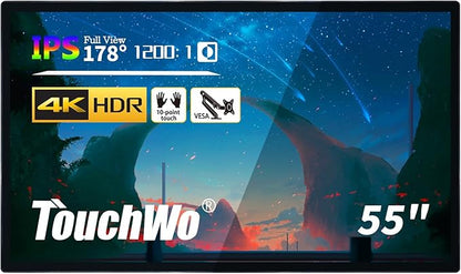 TouchWo 55" Interactive Touchscreen Monitor, Smart Board FHD 1080P Display with Wall Mount, Android 14 Smart Touch Screen Presentation Electronic Whiteboard for Office & Classroom, RAM 8G & ROM 128G