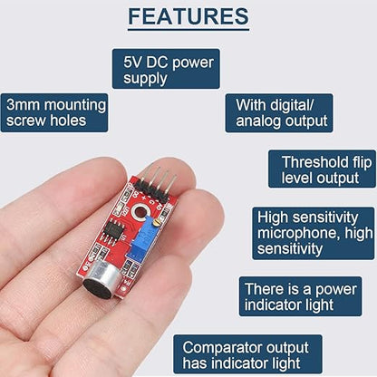 DAOKAI 5PCS High Sensitivity Microphone Sensor Module Two Channels Sound Detection Control Switch Module PIC AVR(Red) DC5V for Arduino, with Dupont Wire