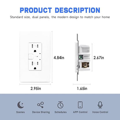Smart in-Wall Outlet with 2 Individually Controlled Outlets, Tamper Resistant, 2.4 GHz Wi-Fi, Compatible with Alexa Only, Black, 2Pack…
