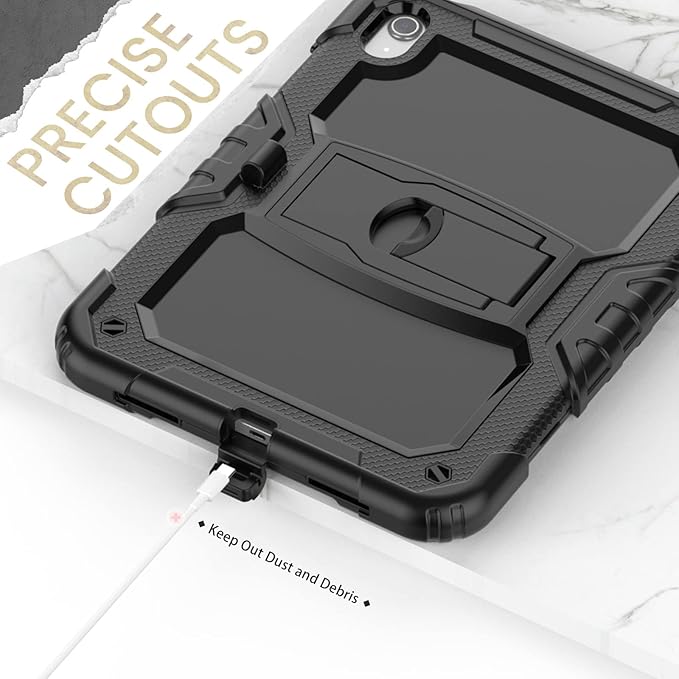 Ambison Case for iPad (A16) 11th Generation 11'' 2025/iPad 10th Generation 10.9''2022, Full-Body Heavy Duty Rugged Shockproof Protective Case with Kickstand-Black