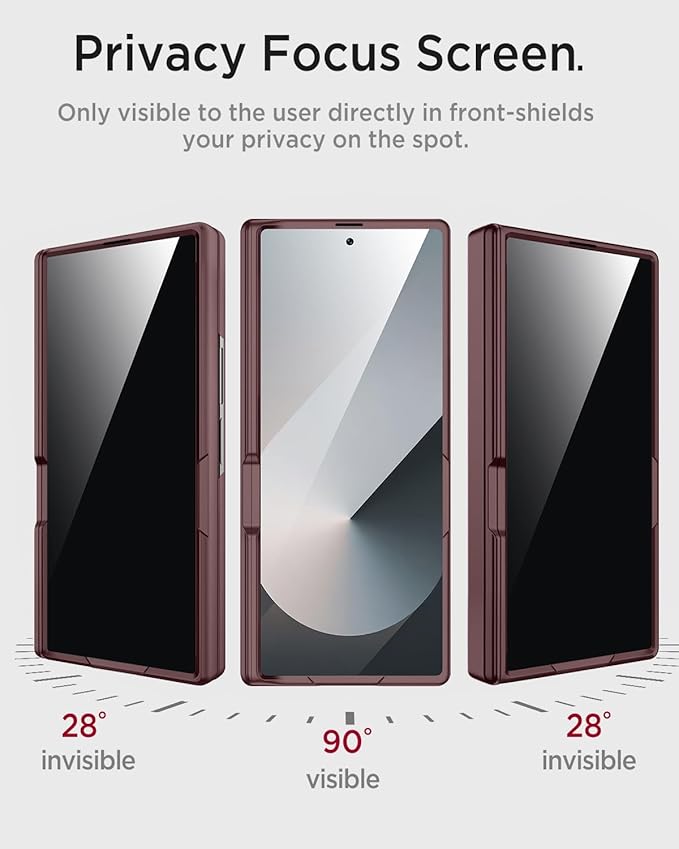 Miimall for Fold 7 Case with Privacy Screen Protector, Z Fold 7 Phone Case Stand, Heavy Duty, Full-Body Magnetic Hinge Protection Shockproof All-Inclusive Cases for Galaxy Z Fold 7 Wine Red