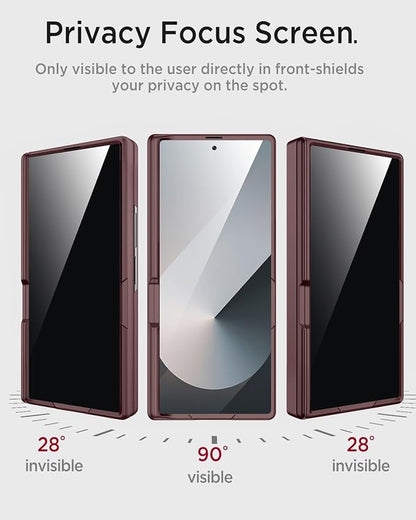 Miimall for Fold 7 Case with Privacy Screen Protector, Z Fold 7 Phone Case Stand, Heavy Duty, Full-Body Magnetic Hinge Protection Shockproof All-Inclusive Cases for Galaxy Z Fold 7 Wine Red