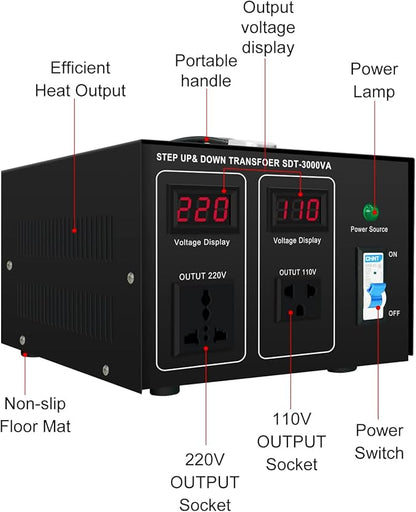 Step Down/Up Transformer 220v to 110v, 3000W Voltage Converter 110 to 220 120v to 240V Heavy Duty Power Transformer