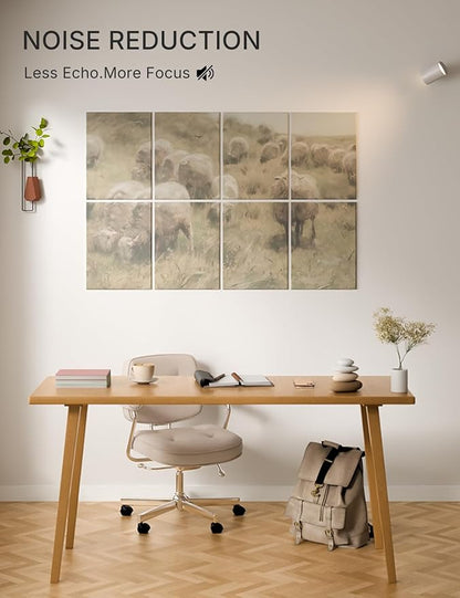 Wall Art Acoustic Panels,47''X31''Sound Absorbing Panels-8-Pack with 50 Adhesive Tabs, Decorative Sound Absorbing Panels for Living Room and Recording Studio, Offices-Hillside sheep
