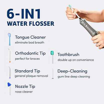 Professional Water Flosser - Advanced Dental Care for a Healthier Mouth, Gum, and Teeth - IPX7 Waterproof Oral Irrigator | 7 Replacement Tips, Travel-Friendly, Rechargeable - Oral Hygiene (Grey)