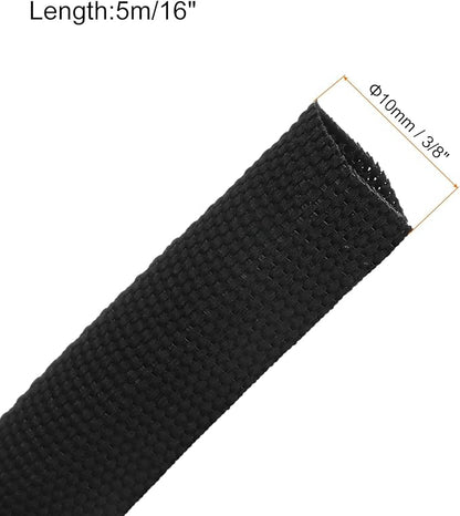MECCANIXITY Braided Cable Sleeves Heat Shrinkable Fabric Sleeving, 3/8" 16ft Black 2:1 Ratio Heat Shrinkable Cord Protector for Harness Cable, Network Cable Protection, Cable Management