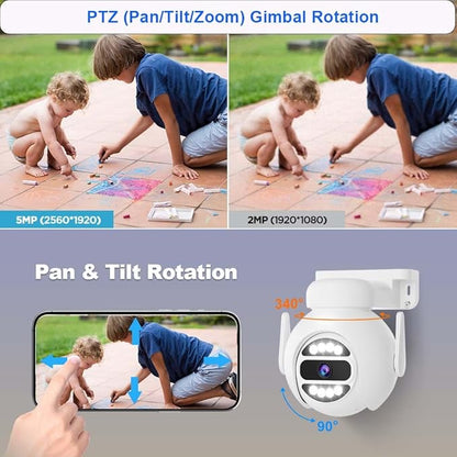 [Auto Tracking Alert 360° PTZ & 2-Way Audio] 8CH Plug&Play Wireless Cameras for Home Security, 4x1920P 5MP IP67 IR&Full Color Night Vison AI Motion Detection, 500G HDD 24/7 Recording Remote Control