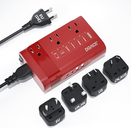 DOACE 350W Voltage Converter, Ai 220V to 110V Converter and 50Hz to 60Hz Transformer, Power Convert Adapter Combo US to AU, UK, European Travel Plug Adapter for Hair Straightener Laptop Cell Phone