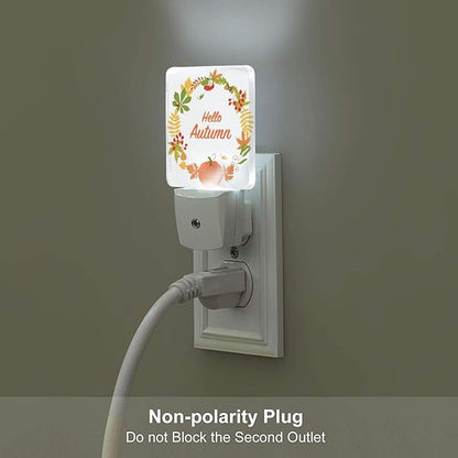 FSHVQKD Hello Autumn Night Light,Plug Into Wall with Dusk to Dawn Light Sensors, Warm Nightlights for Bedroom, Bathroom, Hallway, Kitchen, Gifts Ideal for Boys Girls Women Men