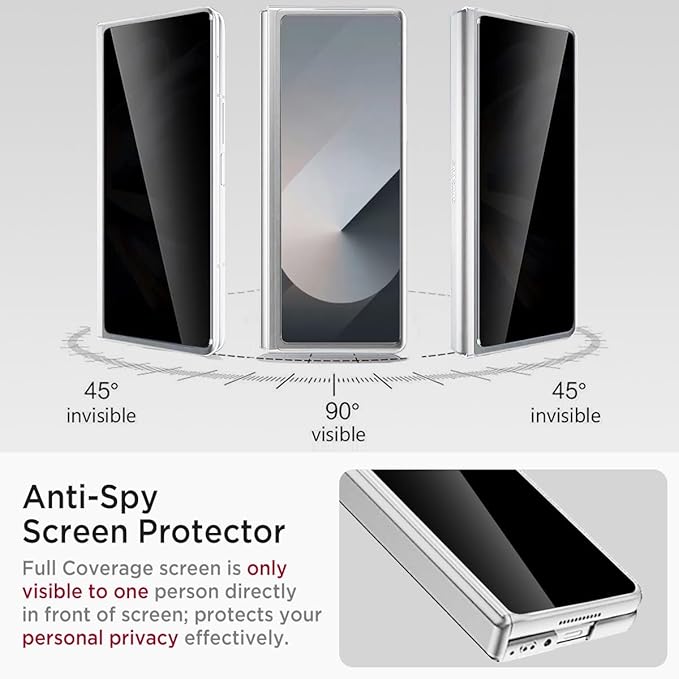 Miimall for Z Fold 6 Case with Privacy Screen Protector, [Military Grade Drop Protection] Built-in Adjustable Kickstand & Magnetic Hinge Protection Shockproof Phone Case for Galaxy Z Fold 6 5G Silver