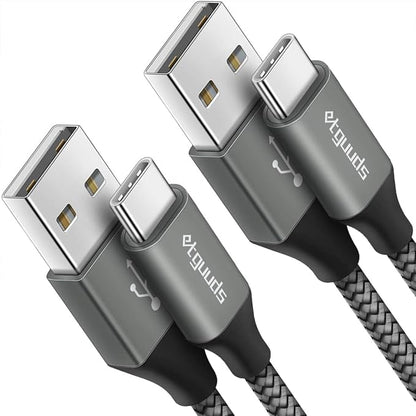 etguuds USB A to USB C Cable 6.6ft, 2-Pack, 3A Fast Charging Type C Charger Cord for iPhone 17 16 15 Pro Max 16e 17 Air, Samsung Galaxy S25 S24 S23 S22 S21 S20 A17 A16 A56 A55 Flip Fold, Gray
