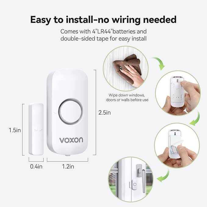 Door Alarms for Kids Safety, VOXON Window Alarm Door Alarm for Home Security Personal Security Window Alarms Sensor Burglar Door Alarm for Pool, Cars, Sheds, Caravans DIY Kit Pack of 2