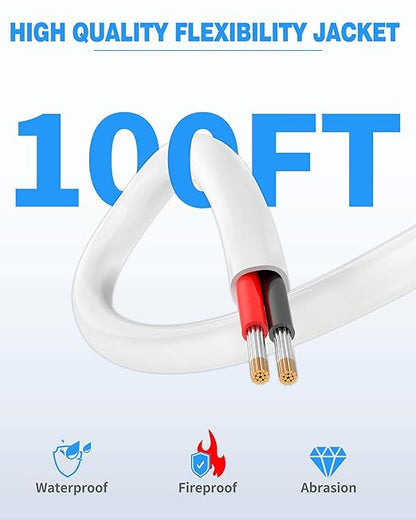 NAOVEO 14 Gauge Wire 2 Conductor Electrical Wire, 14 AWG Stranded PVC Tinned Copper Cable, Flexible/Low Voltage Automotive Wiring for LED Lamps, Marine, Speaker, Appliances (100FT)