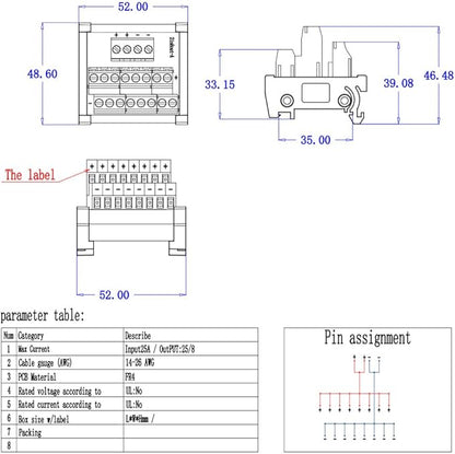 ANMBEST 2 in 8 Out Terminal Blocks Module, 25A DIN Rail and Panel Mounting Power Distribution Breakout Board for PLC Servo Power Amplifier