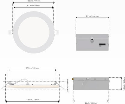 INFIBRITE 6 in Slim Recessed LED Downlight with Night Light 5CCT Selectable White New Construction 12 Watt 1050LM Triac Dimmable 24 Pack