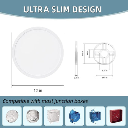 TOPELER 12 Inch Flush Mount Ceiling Light with 5-in-1 CCT Selectable (2700K,3000K,4000K,5000K,6000K), 28W 2400Lm Dimmable Flat Ceiling Light Surface Mount for Kitchen, Hallway, Bedroom, 2 Pack