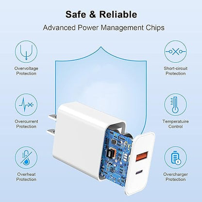 USB C Charger Block,3Pack 20W Dual Port USB C Wall Charger Plug Fast Charging Adapter USB A Quick Charging Brick Plug for iPhone Air/17 Pro Max/16E/16 ProMax/16Plus/15/14/13/12/11/XS,iPad Pro,AirPods