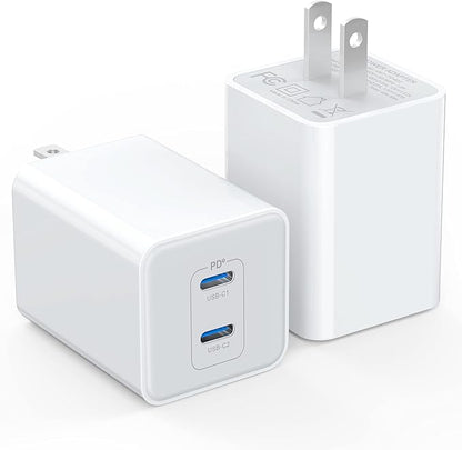 [2-Pack] USB C Charger Block 40W, Dual Port 20W PD 3.0 Type C Fast Wall Charger,Durable Compact Power Adapter for iPhone 13/14/15/16/17 Pro Max Plus,iPad,AirPods4,Samsung S25/S24,Watch(White)