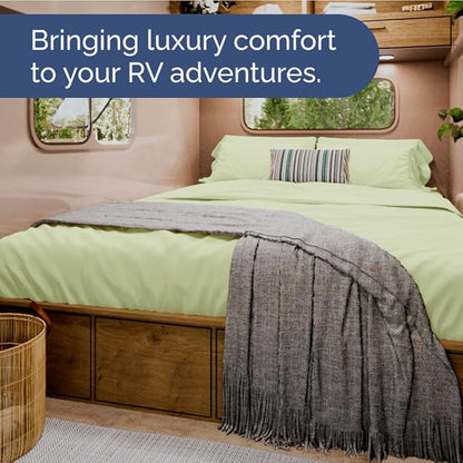 RV Short Queen Sheet Set 60 X 75 - 4 Piece RV Short Queen Bed Sheets - Soft, Breathable & Cooling - Designed for Bunks, Trailers & Campers - Fits 8” to 12" Mattress - Luxury Bedding - Light Sage Green