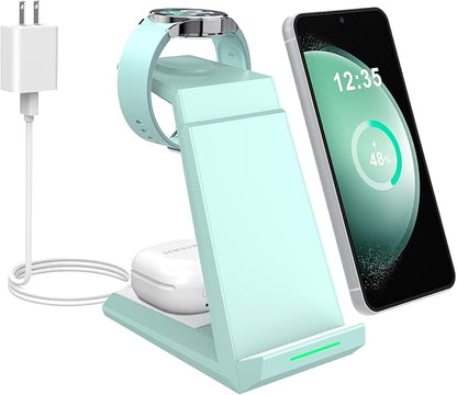 Wireless Charger for Samsung Charging Station - NANAMI 3 in 1 Android Phone Trio Multiple Devices Charger for Samsung S25 S24 S23 Ultra/Galaxy S22 /S21/Z Flip 5/Fold 5/Buds, Galaxy Watch 6/5 Pro/4