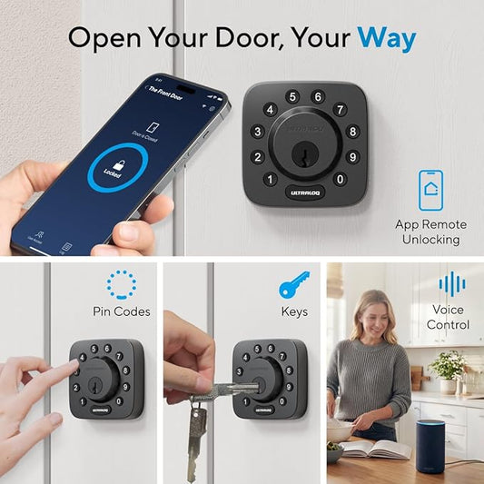 ULTRALOQ U-Bolt WiFi Smart Lock with Door Sensor, Built in Wi-Fi Keypad Deadbolt, Smart Door Lock for Front Door, Remote Control, Auto-Lock, Auto Unlock, Works with Alexa, Google, ANSI Grade 1