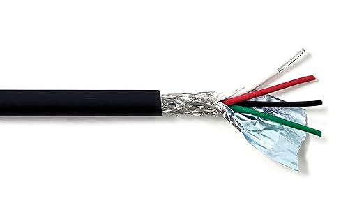 KWANGIL 4C 22AWG AMSB Shielded Cable Wire (UL2464) - Highly Flexible Str TC, PVC Ins, OS+TC BRD, PVC JKT for CNC Machine, Stepper Motor, VFD Spindle (Matte Black 25FT)