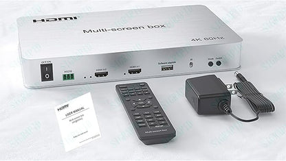 4K 2x2 Video Wall Controller&Multi-Screen Box point-to-point processor HDMI Multi Screen Expander Support PIP 180°mirroring Point-to-Point Optical audio/3.5mm stereo audio outputs 2x1 3x1 1x4 14 Modes
