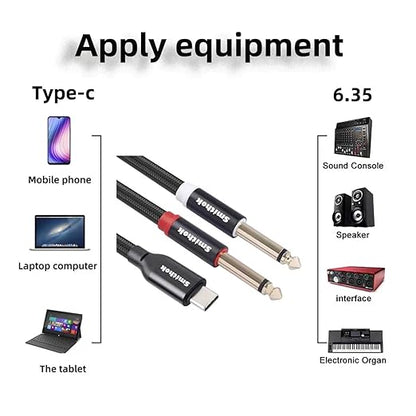 Smithok USB C to Dual 6.35mm 1/4 inch Stereo Splitter Y Cable, USB Type C to Dual 6.35mm 1/4 inch TS Audio Cord for iPhone 15 Series,Smartphone,Tablet,Laptop, Amplifier, Speaker(3.3 ft/1m)