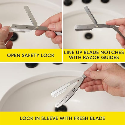 The Beard Club Straight Razor for Men - Navajas Para Barbero - Barber Straight Edge Razor Kit - Single Derby Blade Cutthroat With 5 Replaceable Stainless Steel Blades