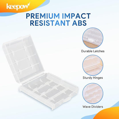 KEEPOW 4 Pcs AA/AAA Battery Storage Case Holder Box, Clear Color