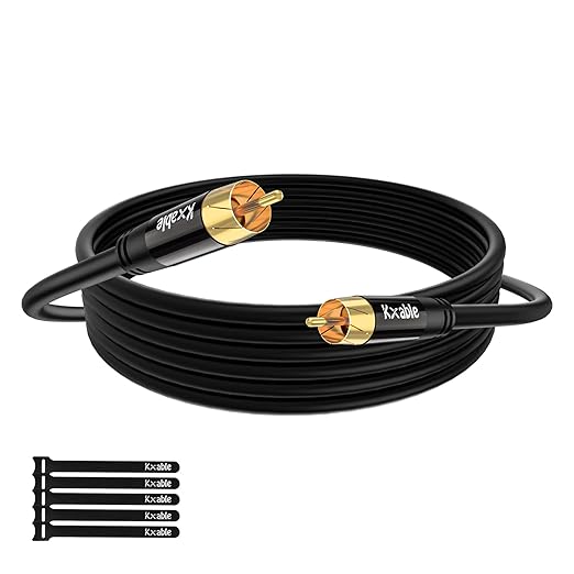 Subwoofer Cable RCA to RCA Audio Cable 1.5FT, Digital Coaxial Audio Cable, Premium S/PDIF RCA Cord for Home Theater, HDTV, Subwoofer, Hi-Fi System, Amplifier, 22AWG Tinned Copper, Double Shielded