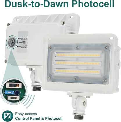 kadision LED Flood Light 50W/40W/30W, 3CCT 3000K/4000K/5000K Selectable, Dusk-to-Dawn Photocell, IP65 Waterproof Adjustable Knuckle Mount Security Lights, 100-277V ETL Listed, White 4 Pack