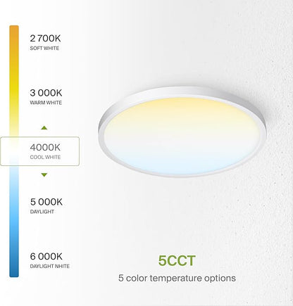 ASD LED 12" Round Flush Mount Ceiling Light Fixture, Low Profile Surface Lighting | 5CCT, Dimmable, Ultra-Thin, ETL Listed | 24W 1900LM 2700-6000K 120V | Kitchen, Hallway Lamp | White, 12 Pack